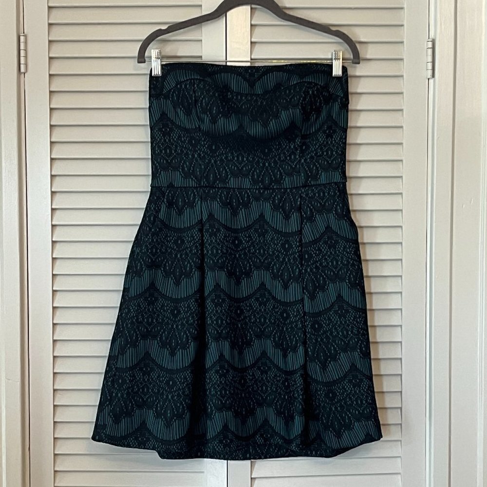 fab'rik strapless dress green black lace large cut-out back
